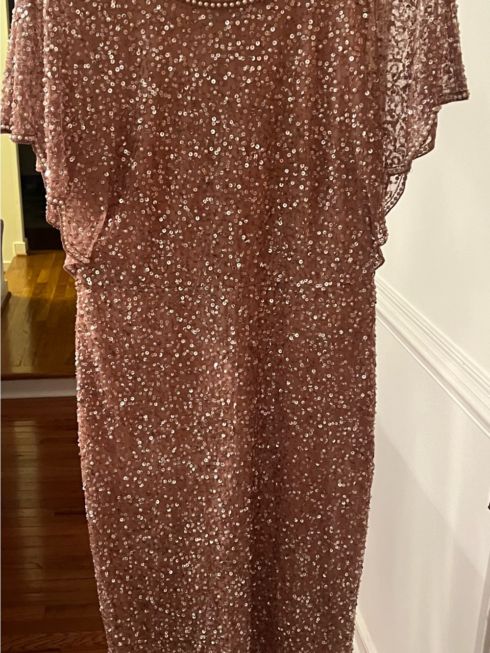 Adrianna Papell Rose Gold Sequin Long Sleeve Gown
